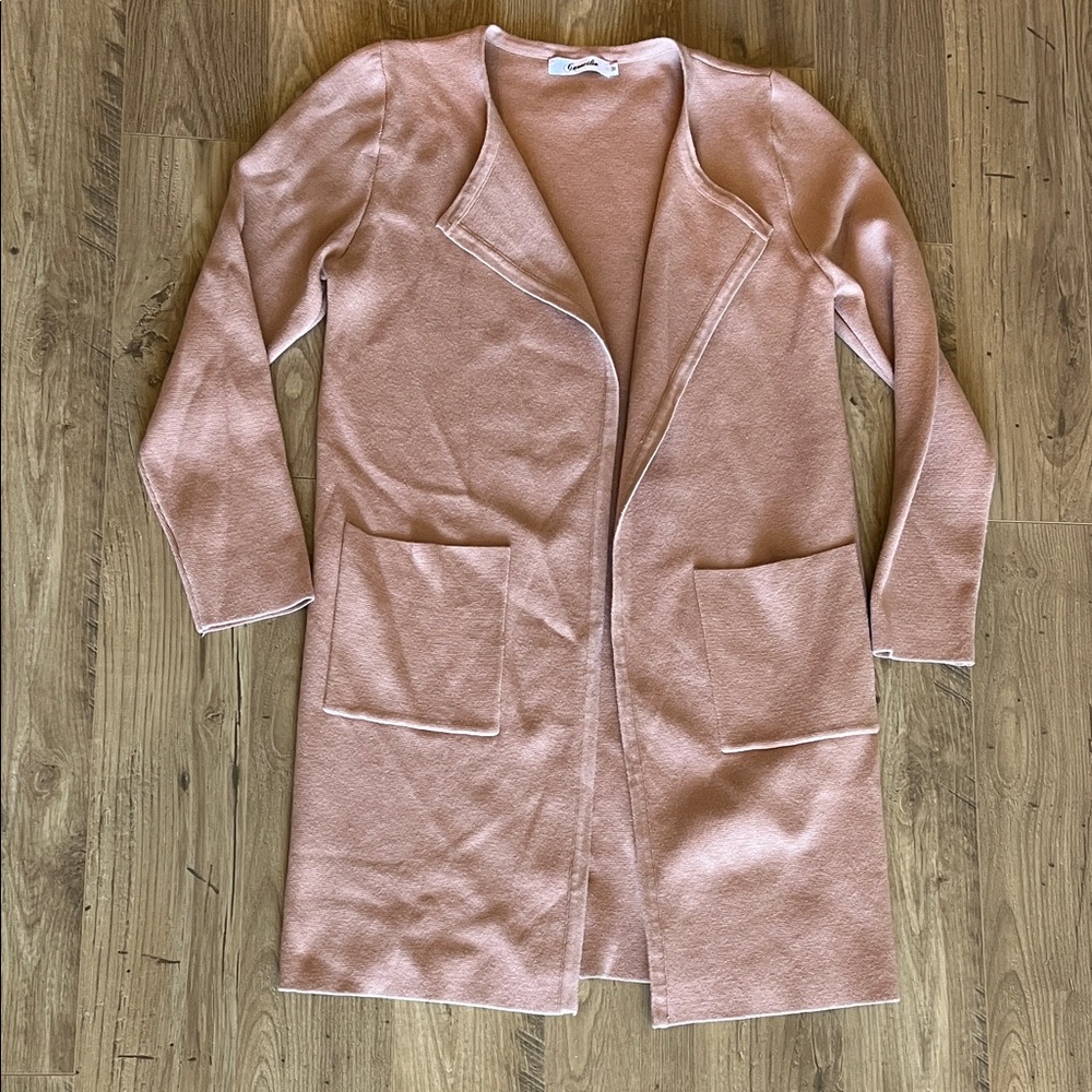 Women's Tan Open Front Knee Length Cardigan Sweater